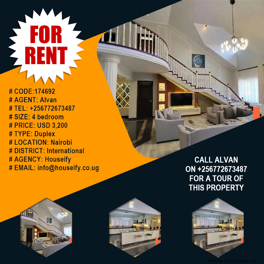 4 bedroom Duplex  for rent in Nairobi International Uganda, code: 174692