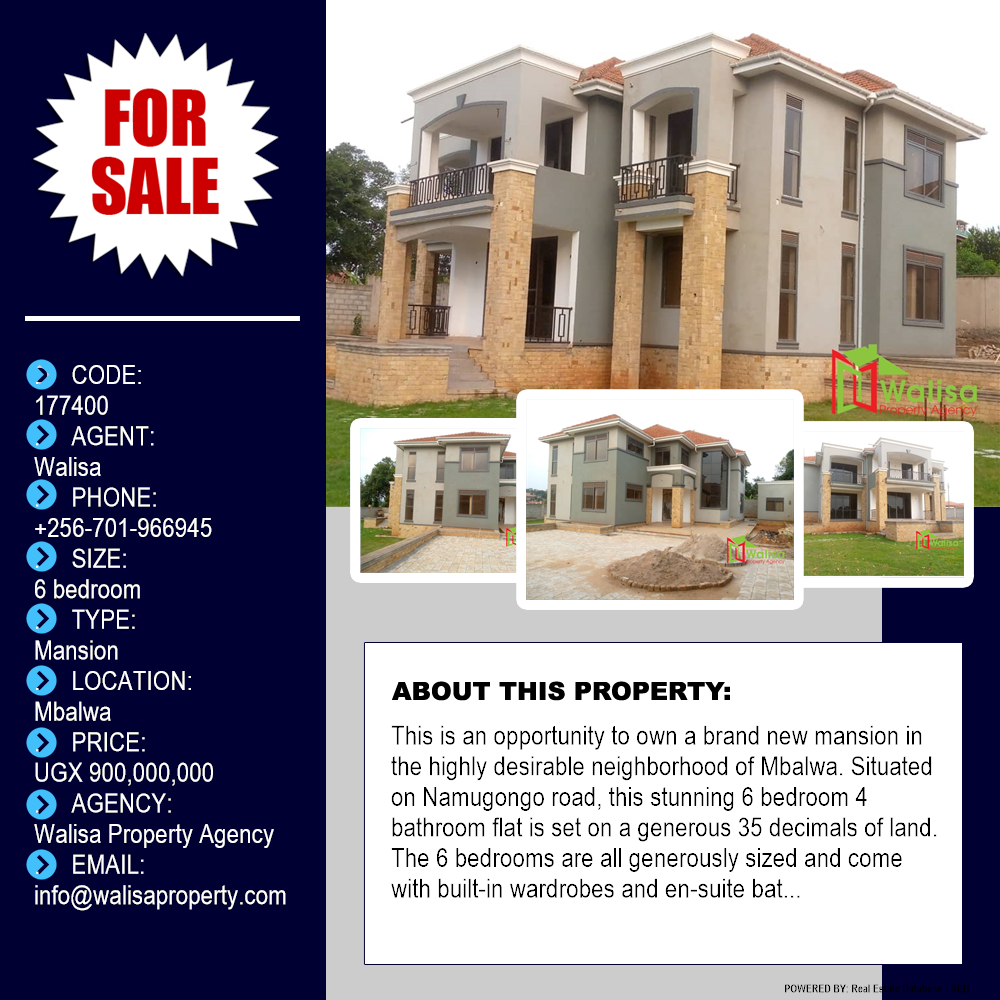 6 bedroom Mansion  for sale in Mbalwa Wakiso Uganda, code: 177400
