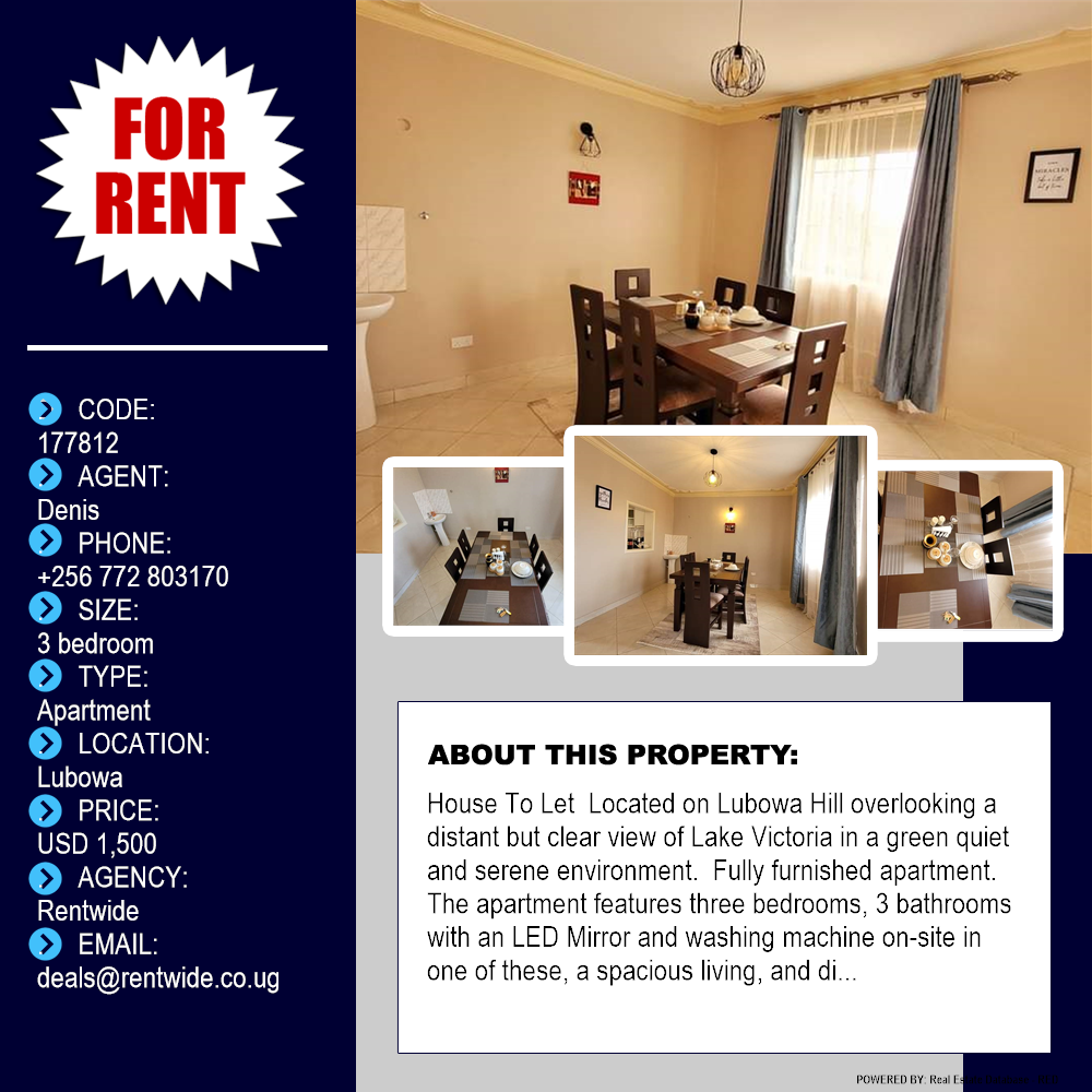 3 bedroom Apartment  for rent in Lubowa Wakiso Uganda, code: 177812