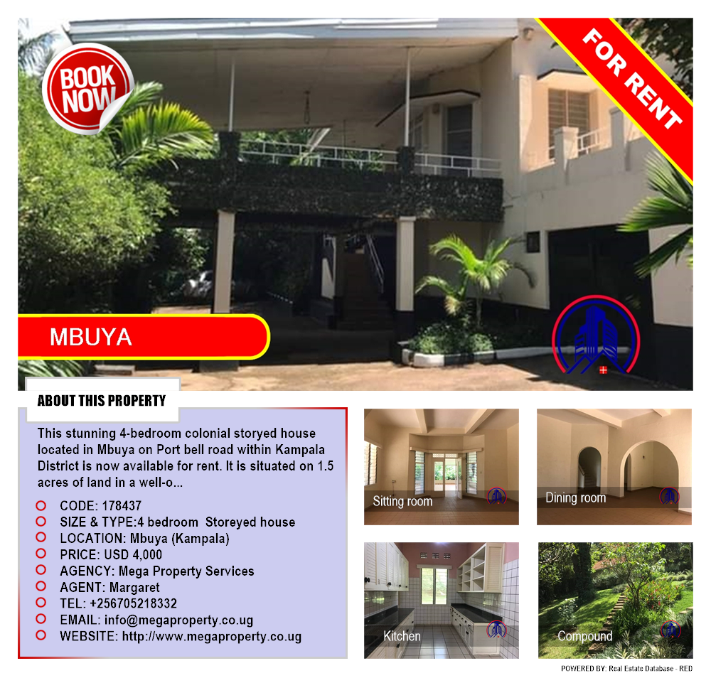 4 bedroom Storeyed house  for rent in Mbuya Kampala Uganda, code: 178437