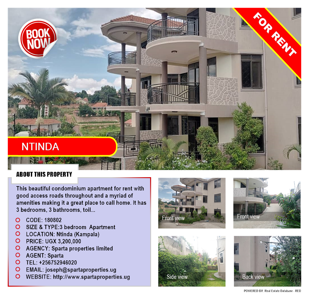 3 bedroom Apartment  for rent in Ntinda Kampala Uganda, code: 180802