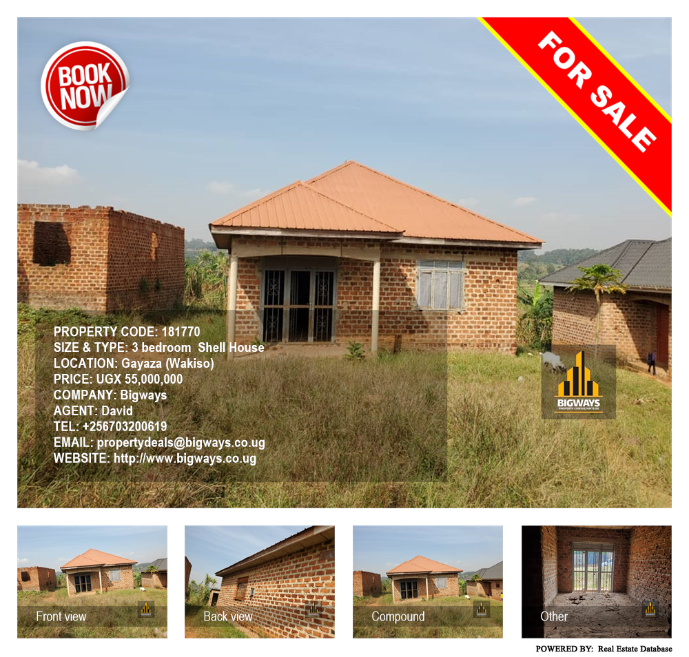 3 bedroom Shell House  for sale in Gayaza Wakiso Uganda, code: 181770