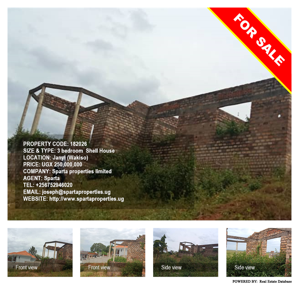 3 bedroom Shell House  for sale in Janyi Wakiso Uganda, code: 182026