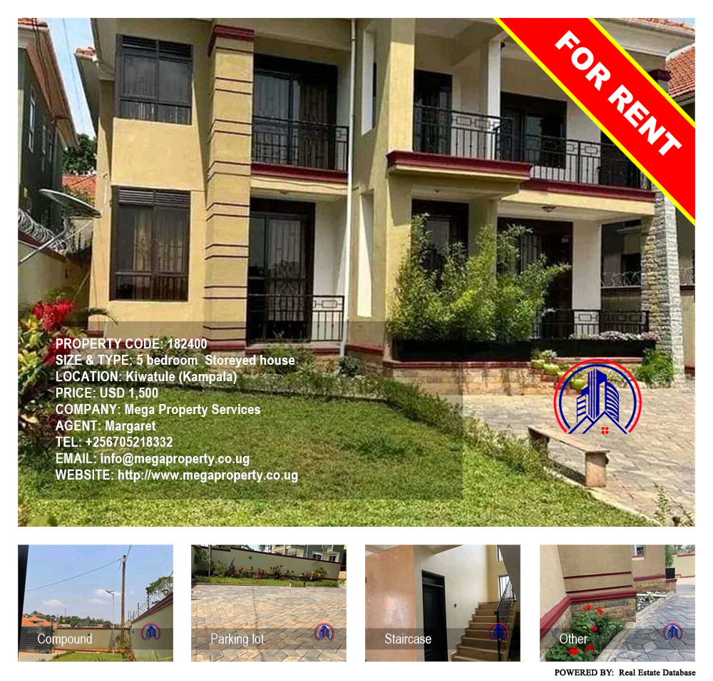 5 bedroom Storeyed house  for rent in Kiwaatule Kampala Uganda, code: 182400