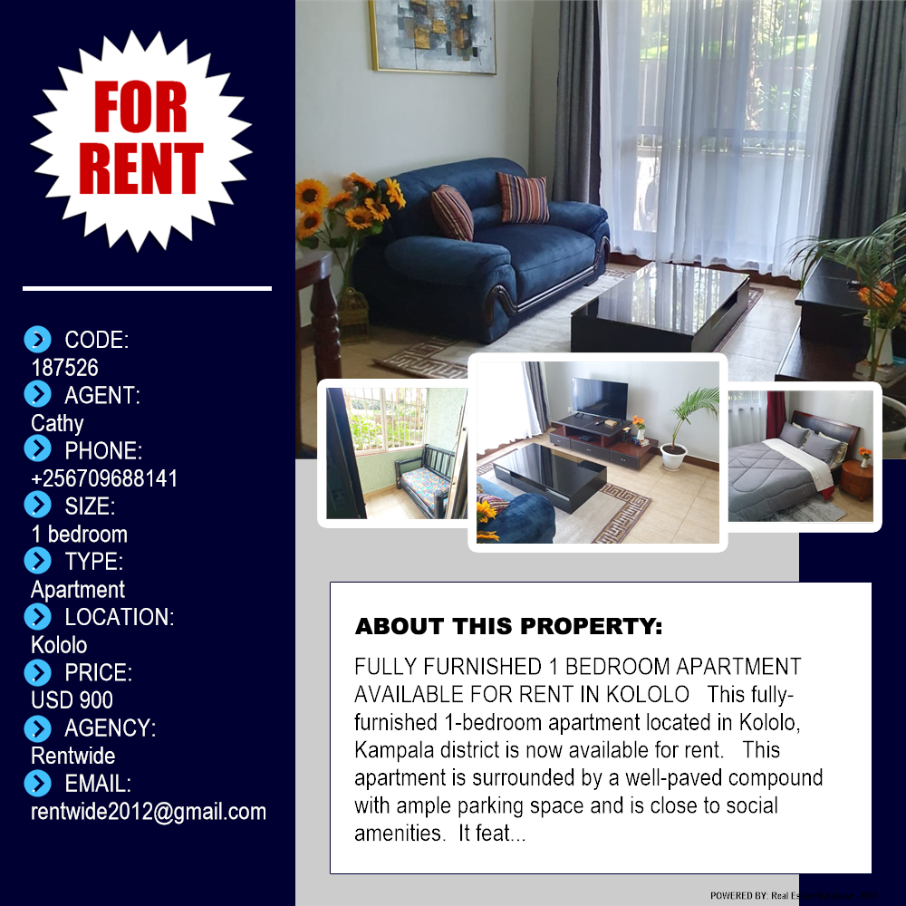 1 bedroom Apartment  for rent in Kololo Kampala Uganda, code: 187526