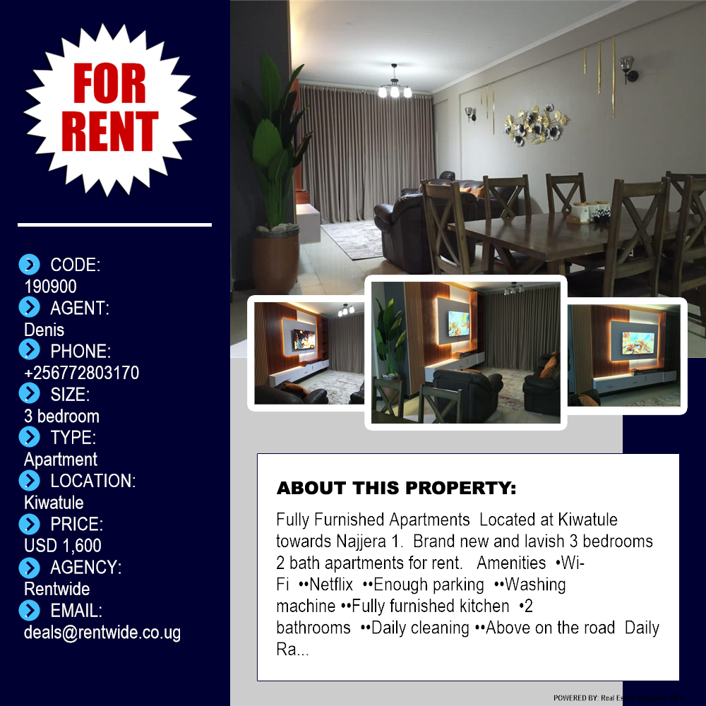 3 bedroom Apartment  for rent in Kiwaatule Kampala Uganda, code: 190900