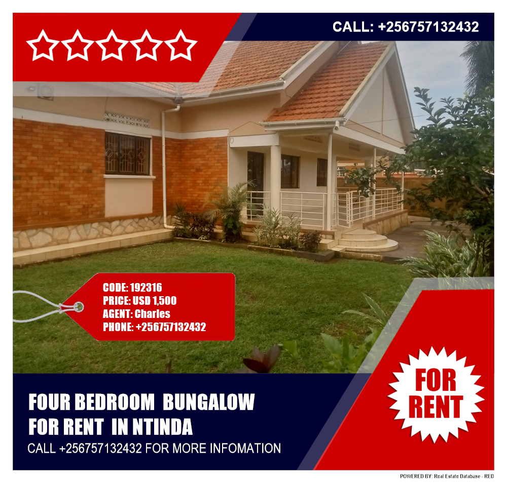 4 bedroom Bungalow  for rent in Ntinda Kampala Uganda, code: 192316