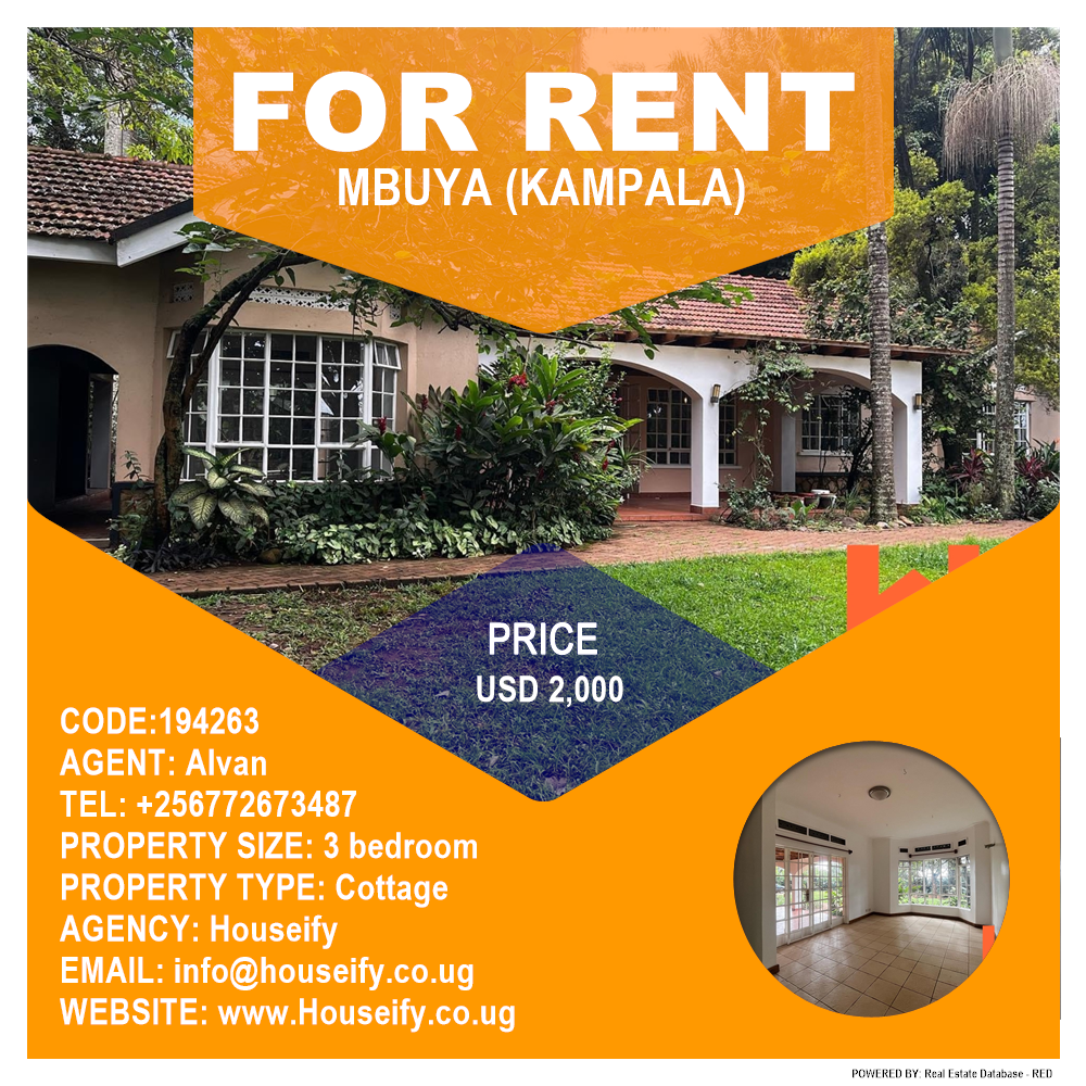 3 bedroom Cottage  for rent in Mbuya Kampala Uganda, code: 194263