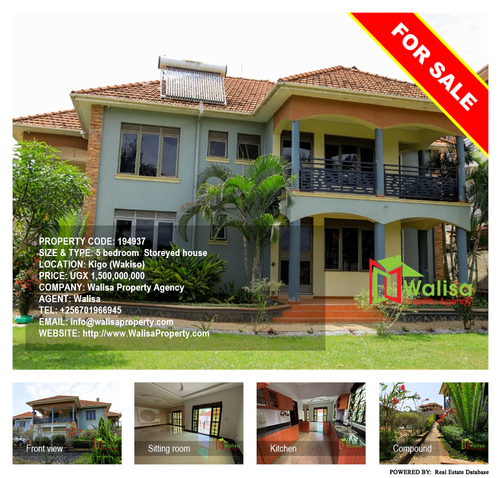 5 bedroom Storeyed house  for sale in Kigo Wakiso Uganda, code: 194937