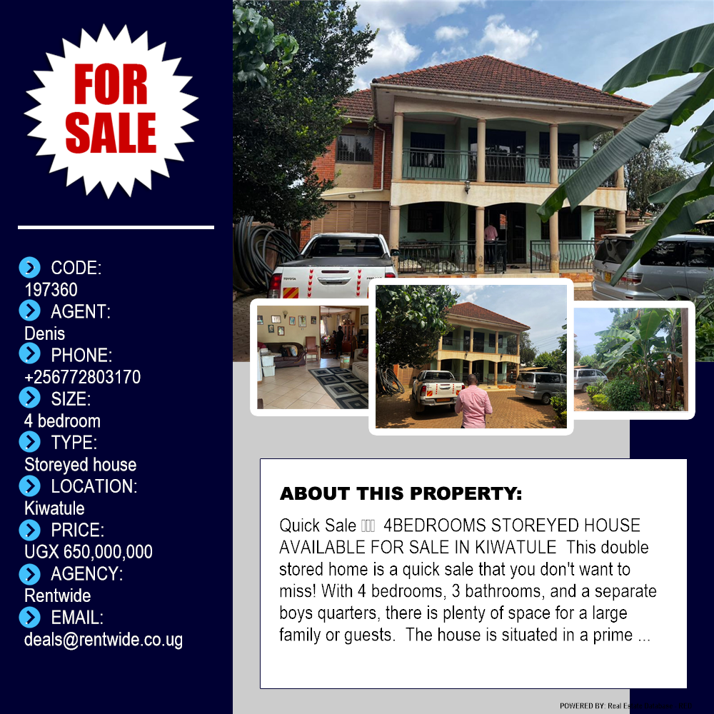 4 bedroom Storeyed house  for sale in Kiwaatule Kampala Uganda, code: 197360