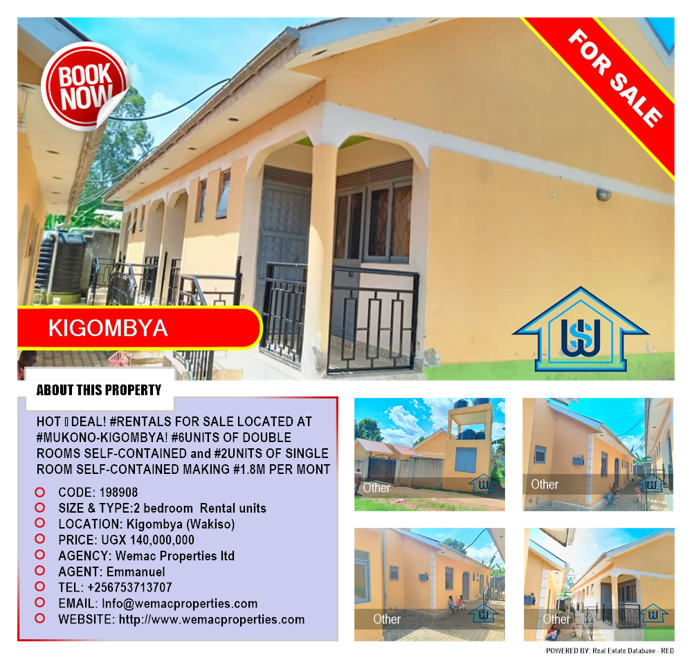 2 bedroom Rental units  for sale in Kigombya Wakiso Uganda, code: 198908
