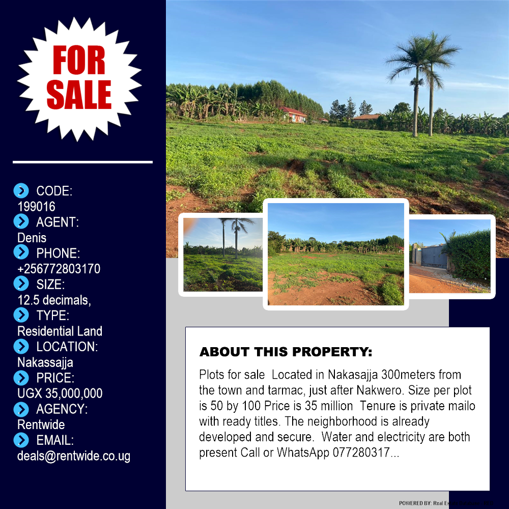 Residential Land  for sale in Nakassajja Wakiso Uganda, code: 199016