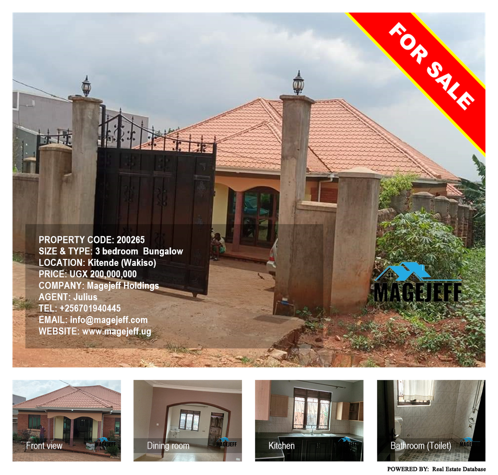 3 bedroom Bungalow  for sale in Kitende Wakiso Uganda, code: 200265