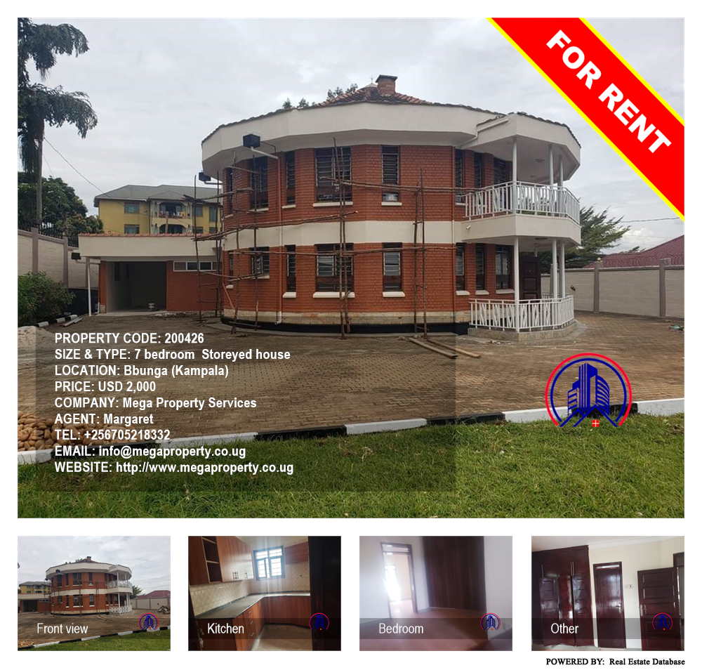 7 bedroom Storeyed house  for rent in Bbunga Kampala Uganda, code: 200426