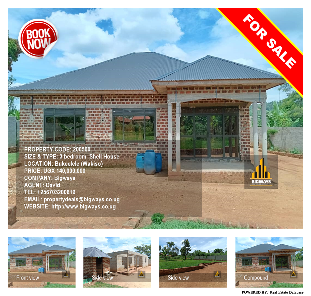 3 bedroom Shell House  for sale in Bukeelele Wakiso Uganda, code: 200500