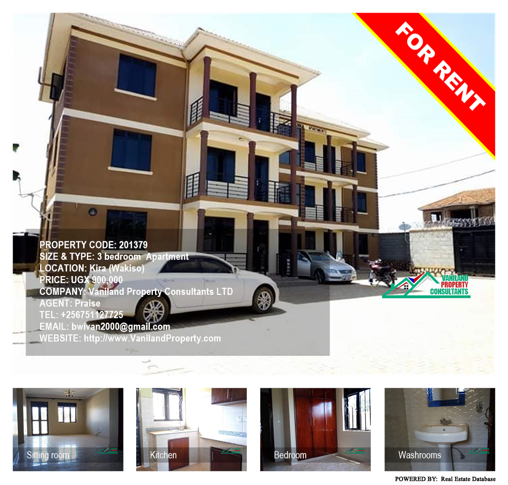 3 bedroom Apartment  for rent in Kira Wakiso Uganda, code: 201379