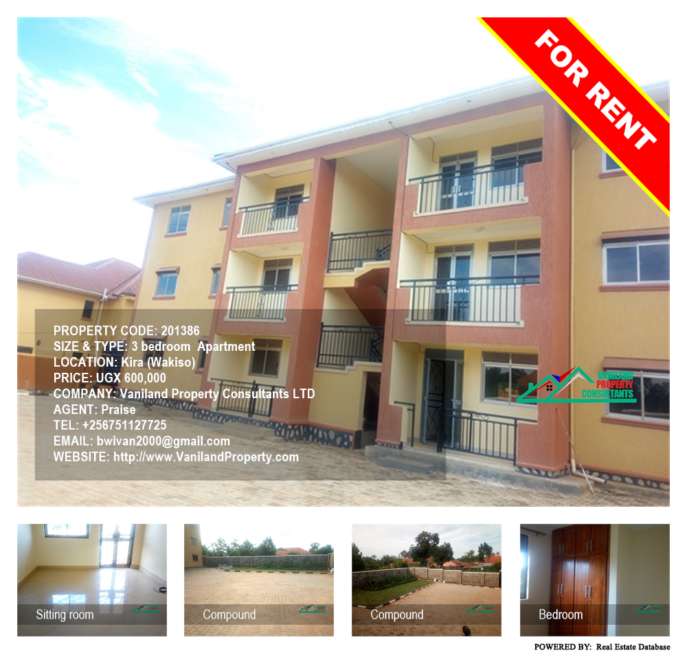 3 bedroom Apartment  for rent in Kira Wakiso Uganda, code: 201386