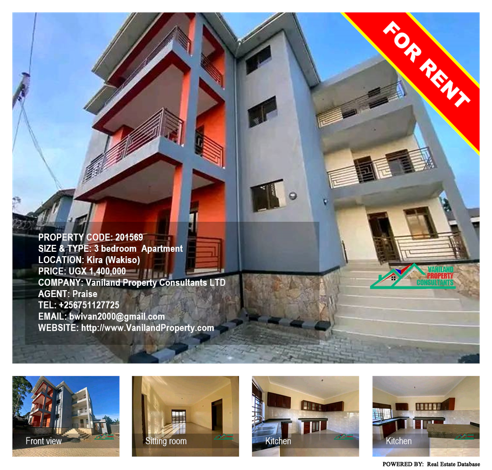3 bedroom Apartment  for rent in Kira Wakiso Uganda, code: 201569