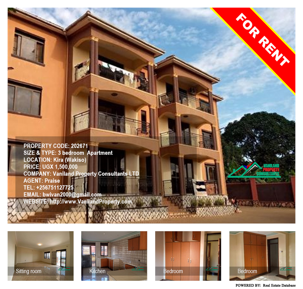 3 bedroom Apartment  for rent in Kira Wakiso Uganda, code: 202671