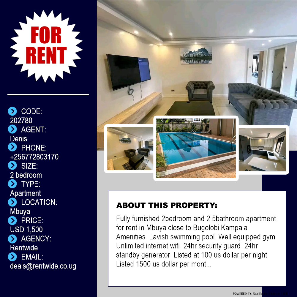 2 bedroom Apartment  for rent in Mbuya Kampala Uganda, code: 202780