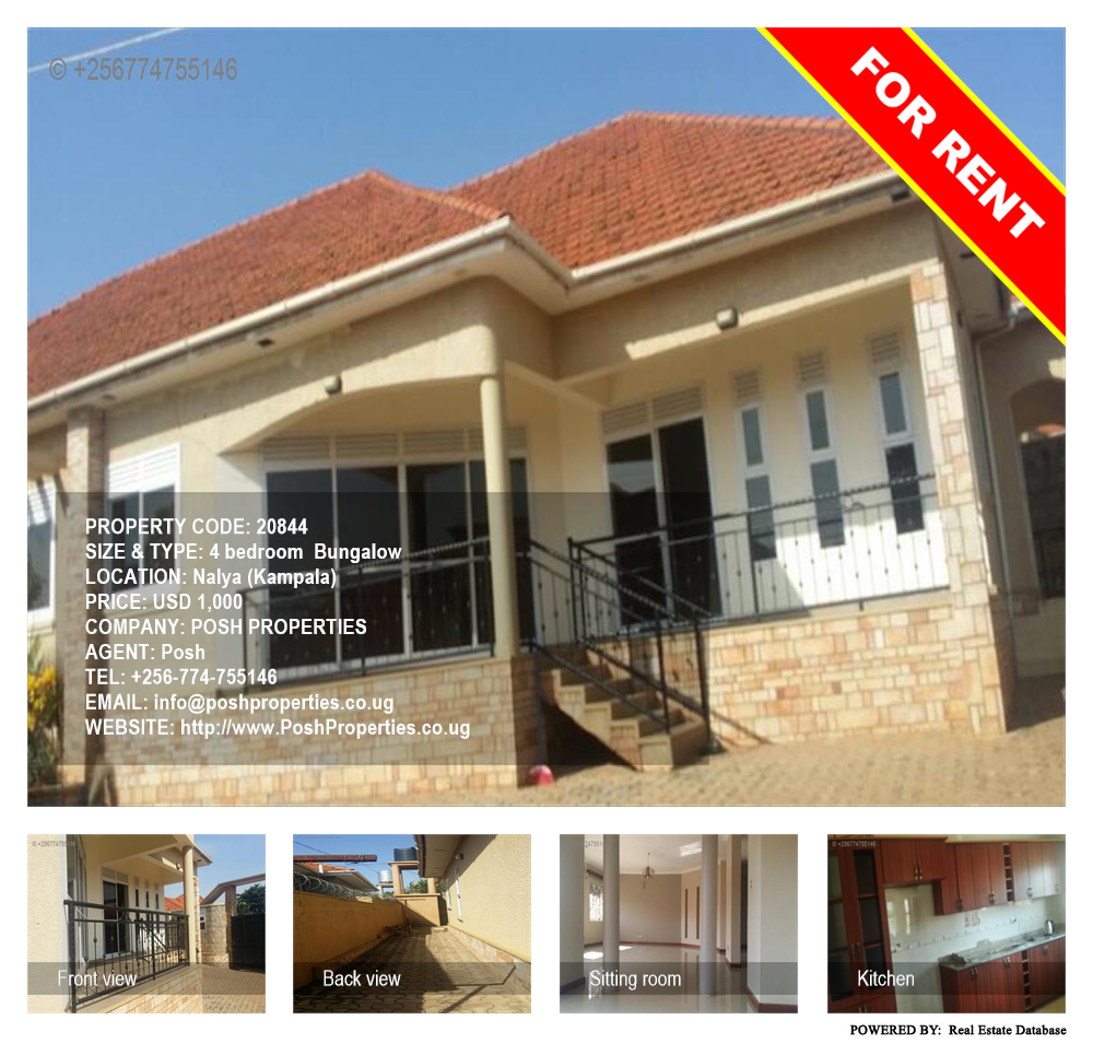4 bedroom Bungalow  for rent in Naalya Kampala Uganda, code: 20844