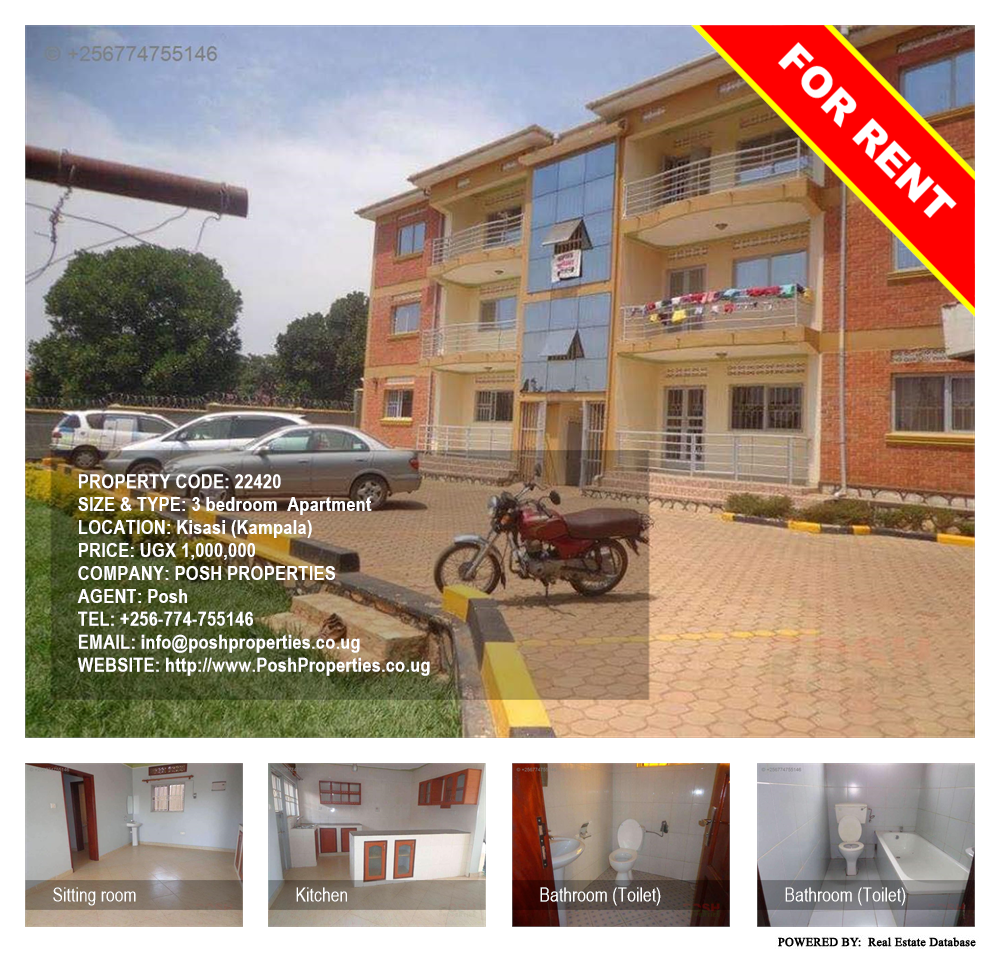 3 bedroom Apartment  for rent in Kisaasi Kampala Uganda, code: 22420