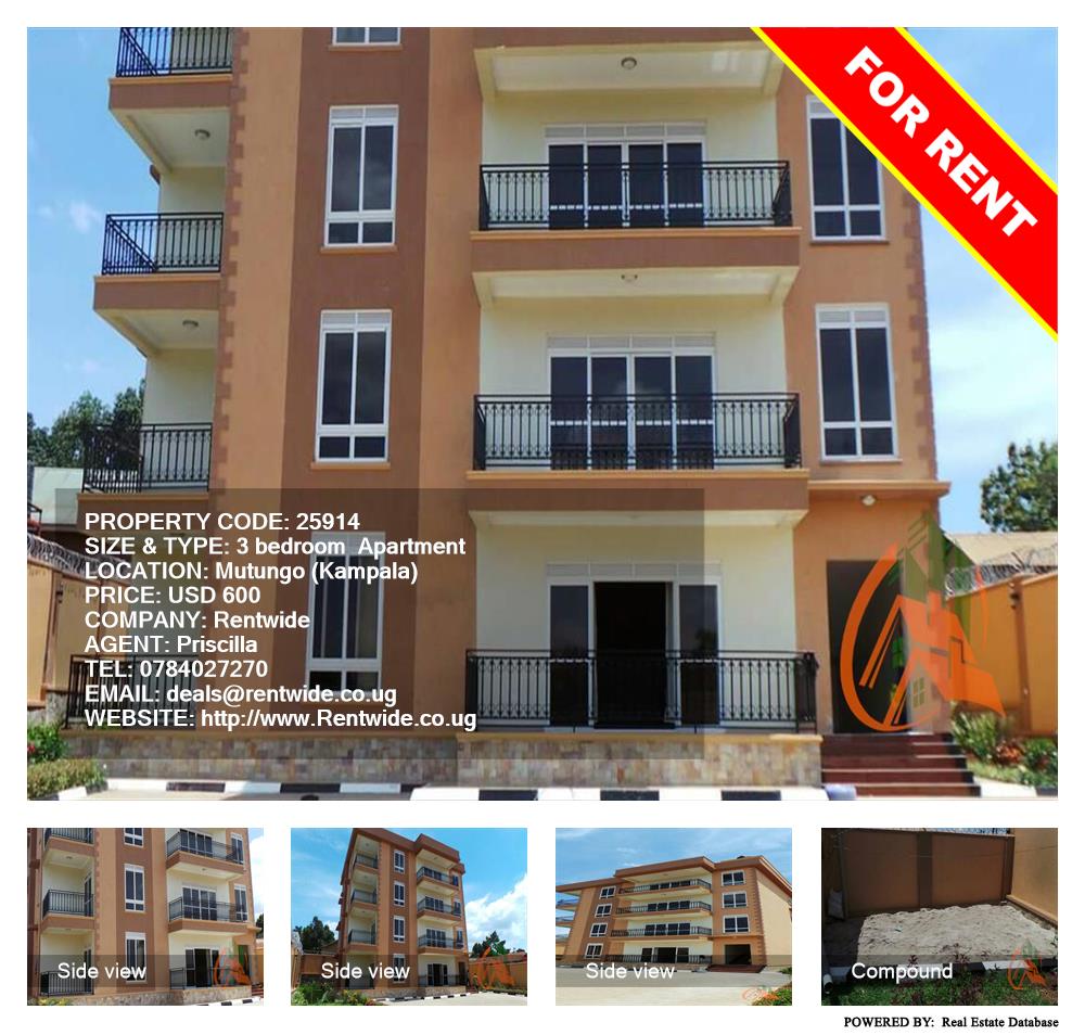 3 bedroom Apartment  for rent in Mutungo Kampala Uganda, code: 25914