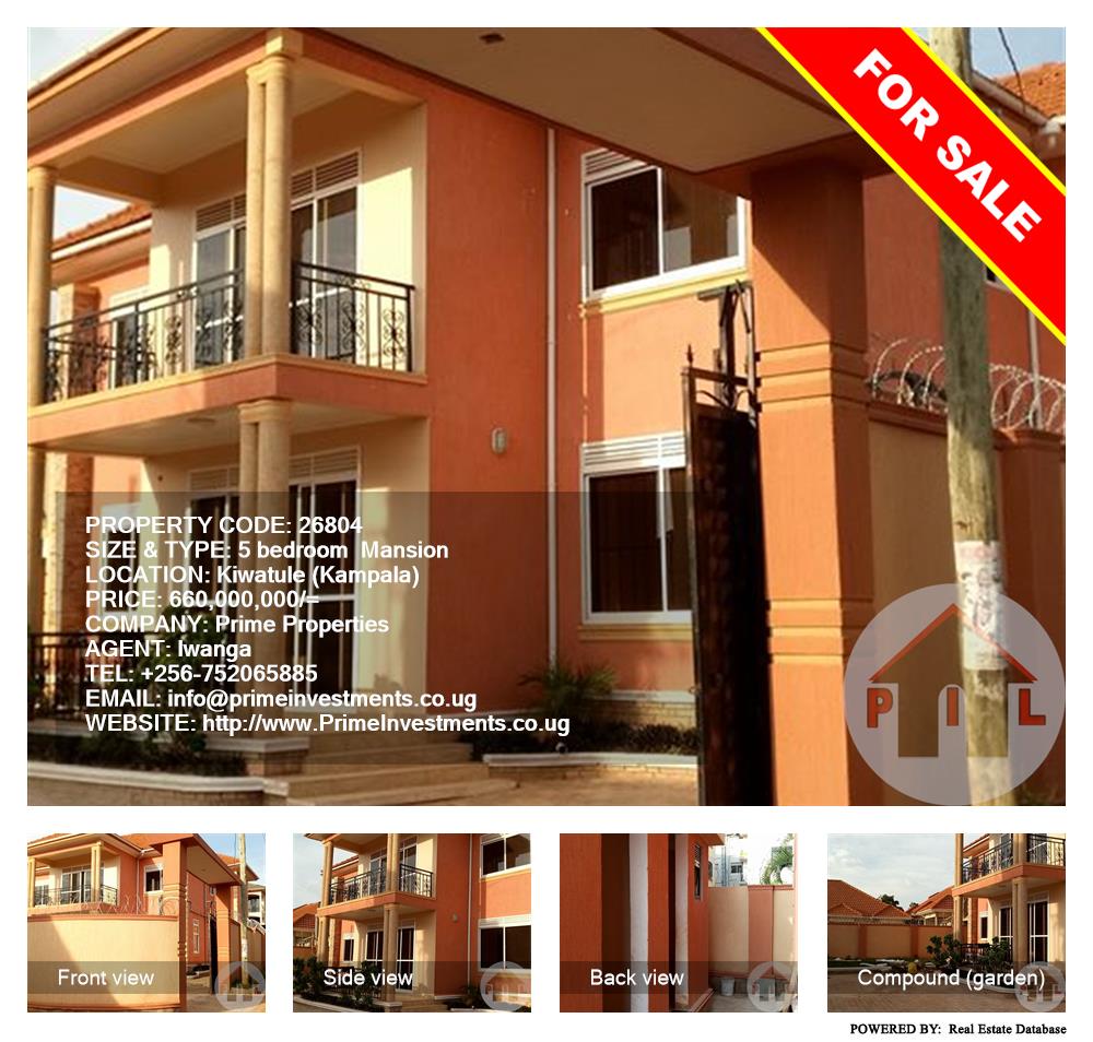 5 bedroom Mansion  for sale in Kiwaatule Kampala Uganda, code: 26804