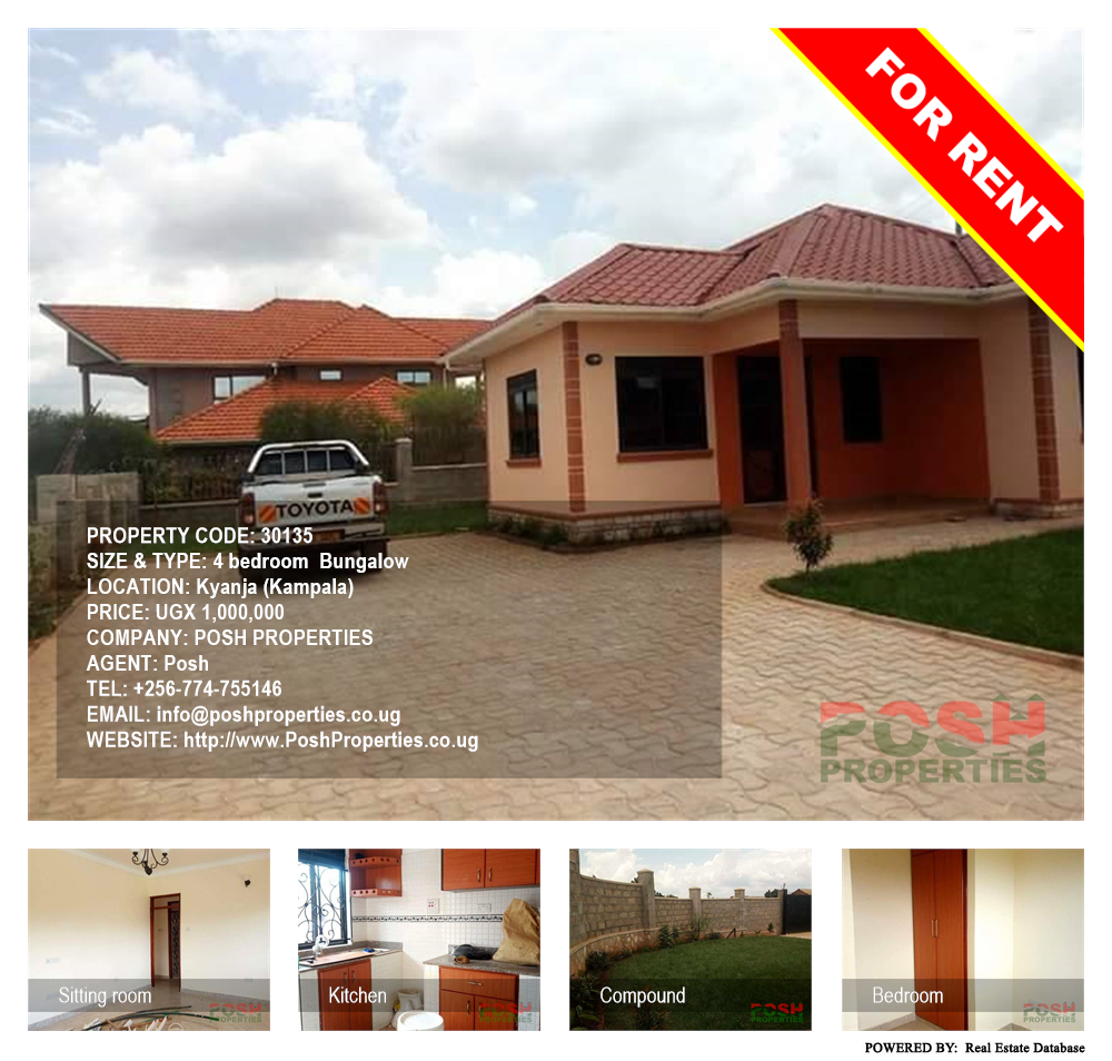 4 bedroom Bungalow  for rent in Kyanja Kampala Uganda, code: 30135