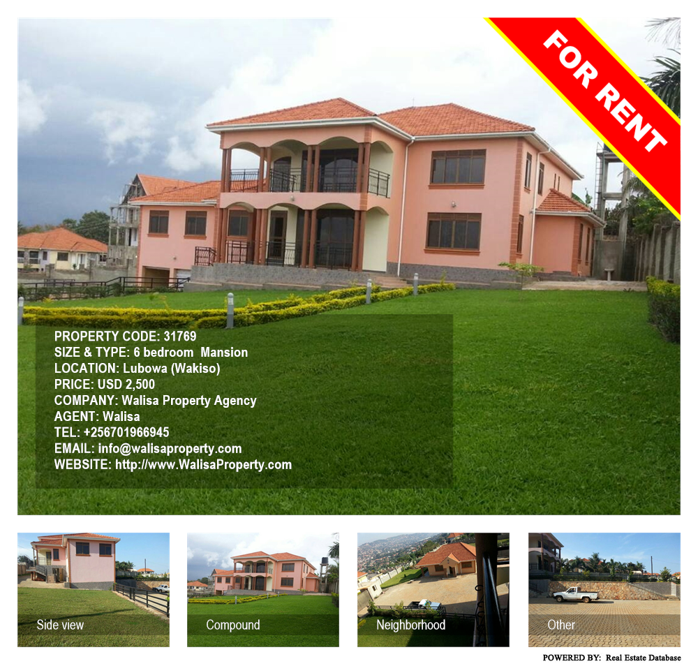 6 bedroom Mansion  for rent in Lubowa Wakiso Uganda, code: 31769