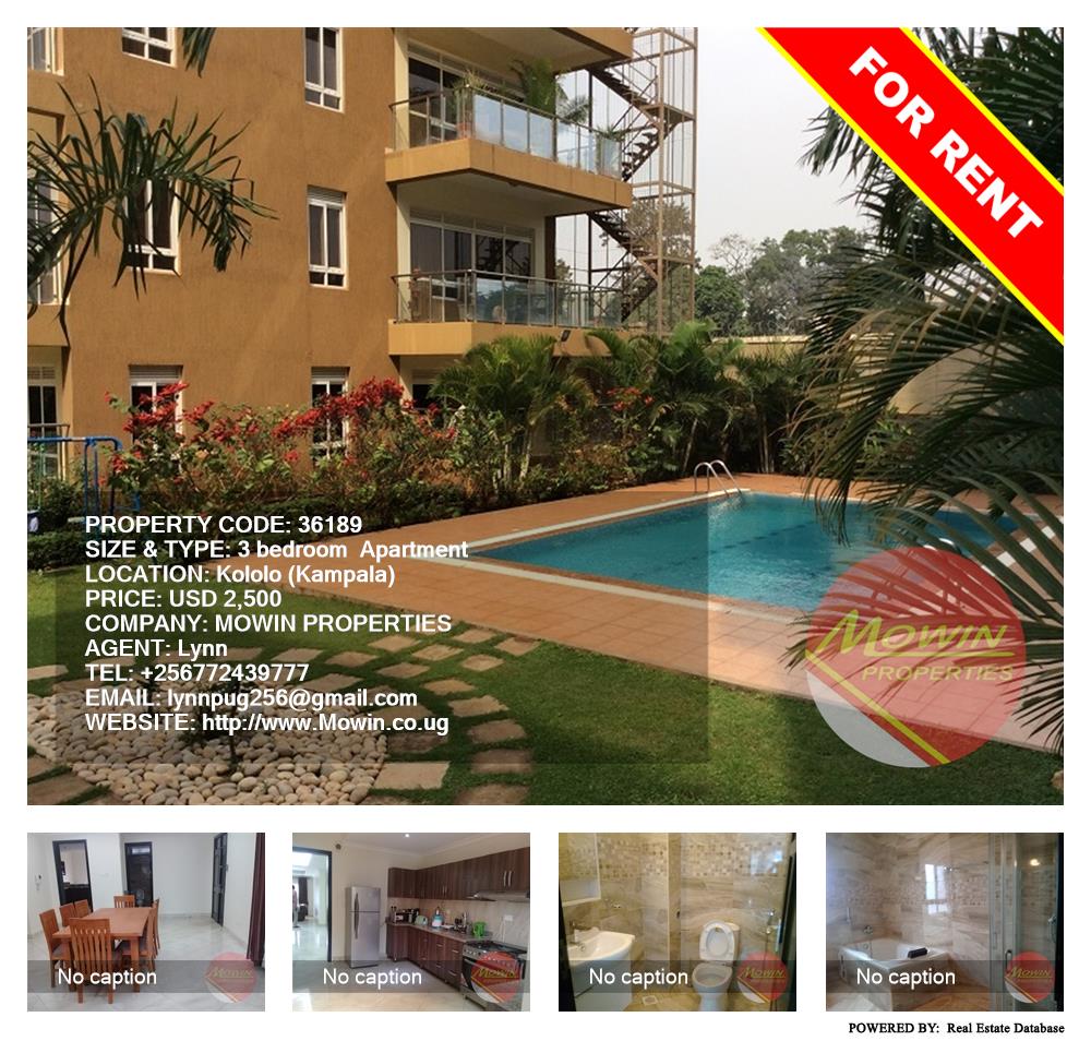3 bedroom Apartment  for rent in Kololo Kampala Uganda, code: 36189