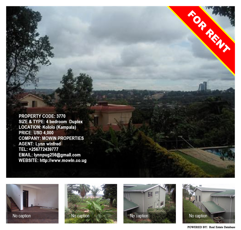 4 bedroom Duplex  for rent in Kololo Kampala Uganda, code: 3770