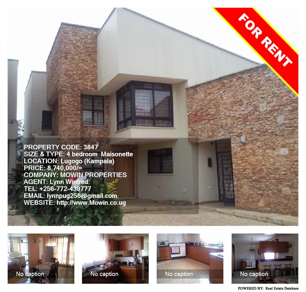 4 bedroom Maisonette  for rent in Lugogo Kampala Uganda, code: 3847