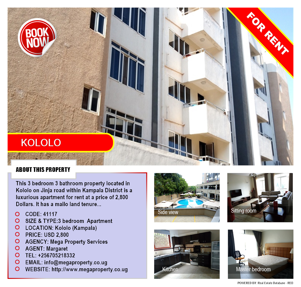 3 bedroom Apartment  for rent in Kololo Kampala Uganda, code: 41117