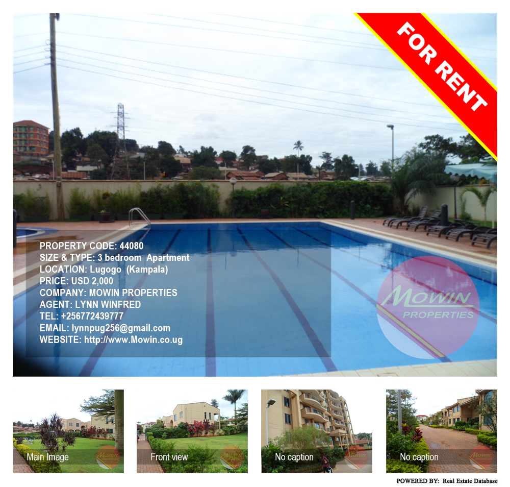 3 bedroom Apartment  for rent in Lugogo Kampala Uganda, code: 44080