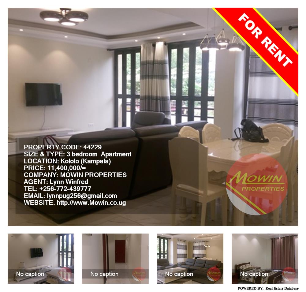 3 bedroom Apartment  for rent in Kololo Kampala Uganda, code: 44229