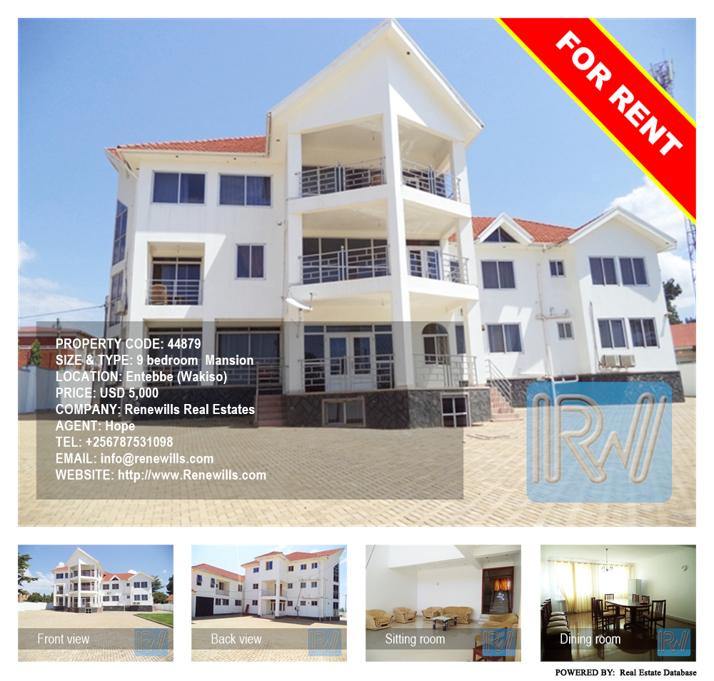8 bedroom Mansion  for rent in Entebbe Wakiso Uganda, code: 44879