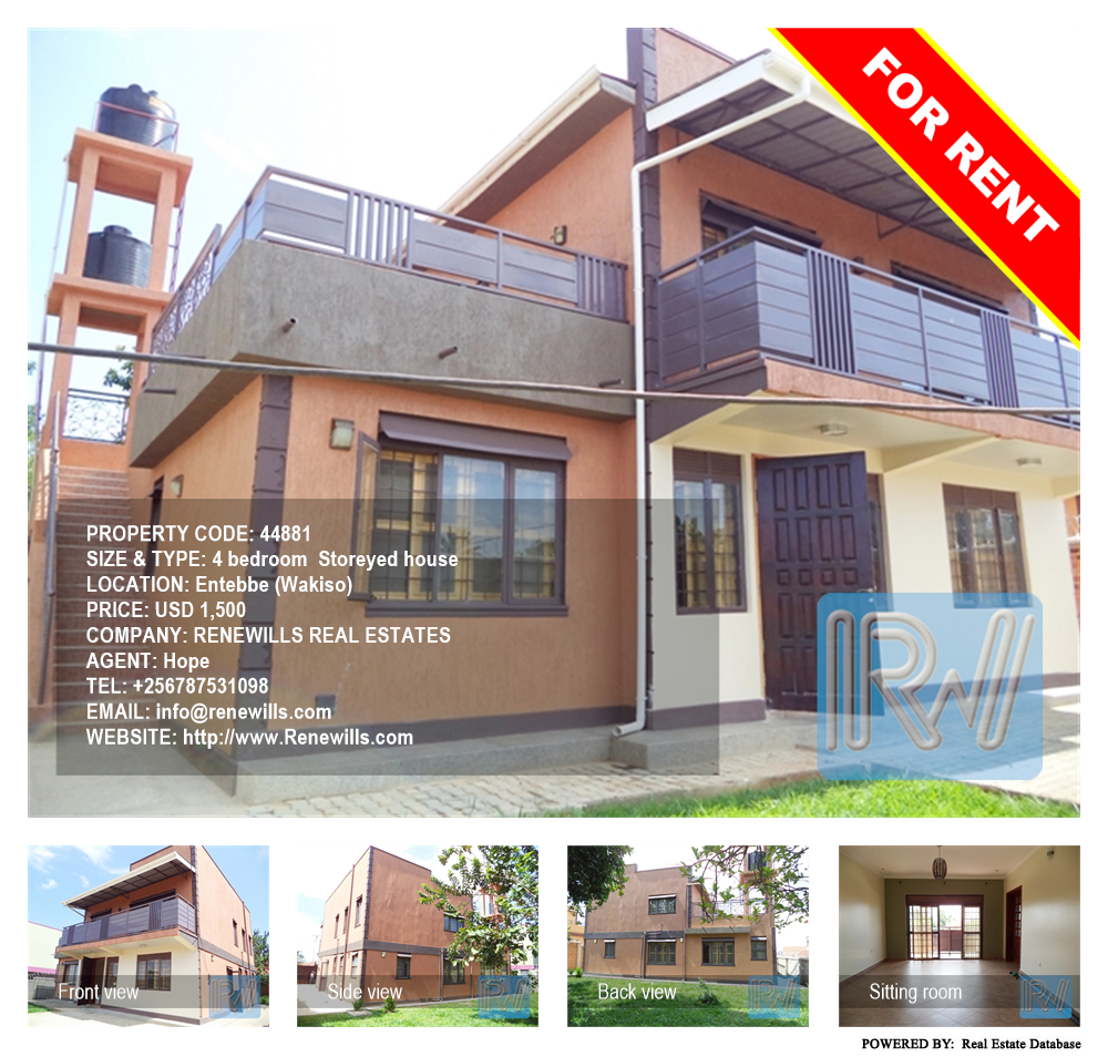 4 bedroom Storeyed house  for rent in Entebbe Wakiso Uganda, code: 44881