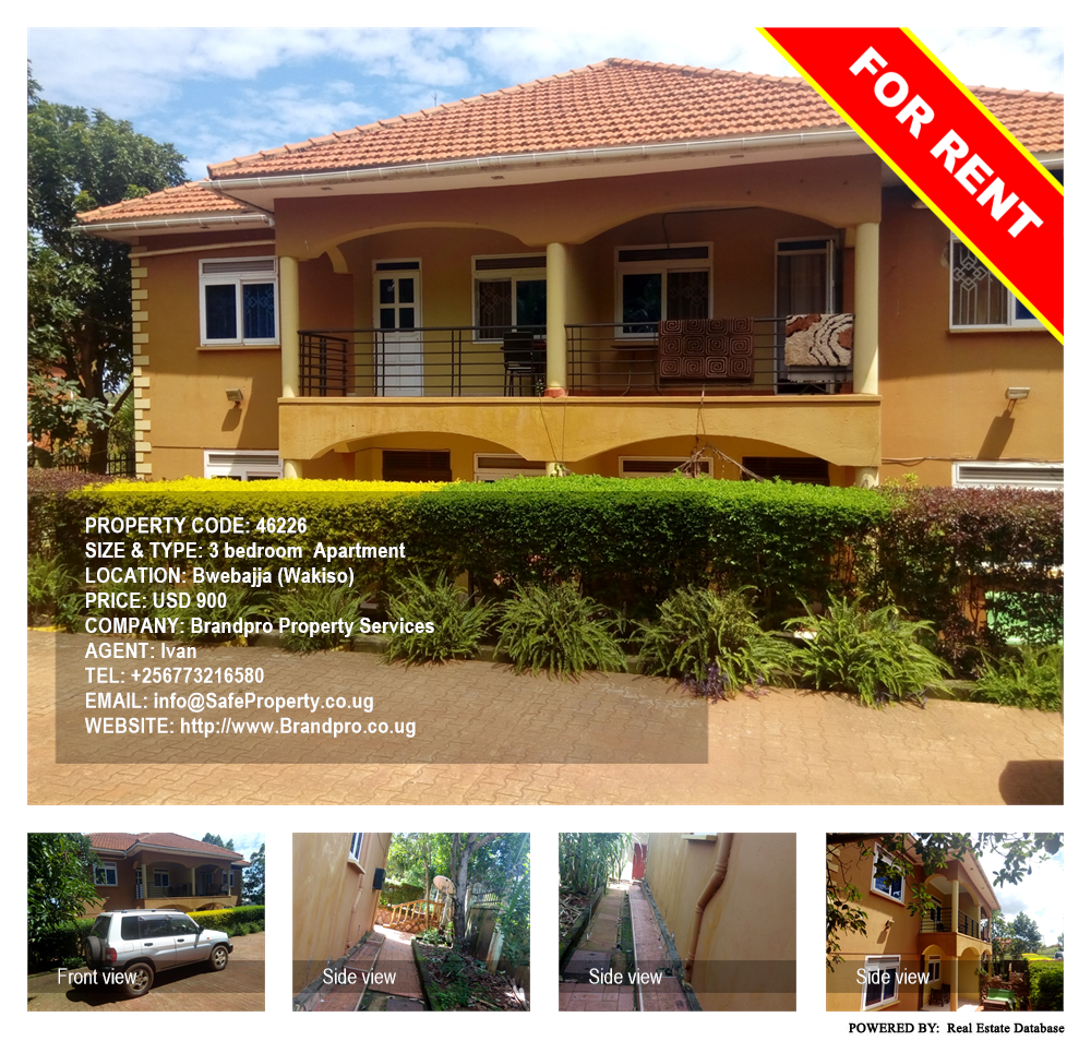 3 bedroom Apartment  for rent in Bwebajja Wakiso Uganda, code: 46226