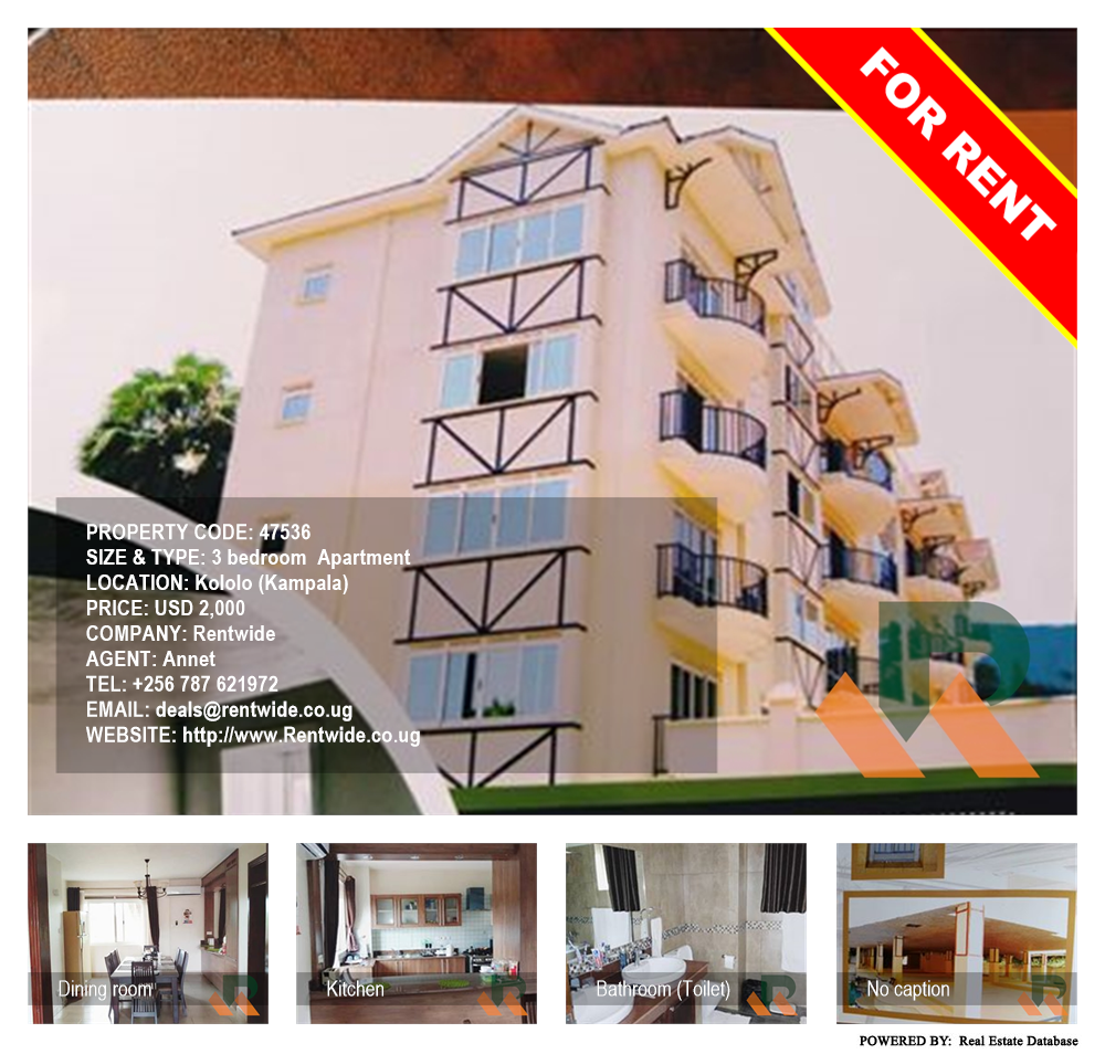 3 bedroom Apartment  for rent in Kololo Kampala Uganda, code: 47536