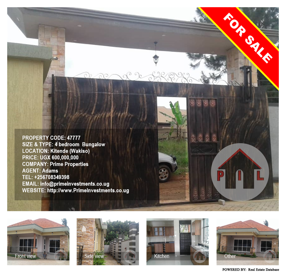 4 bedroom Bungalow  for sale in Kitende Wakiso Uganda, code: 47777