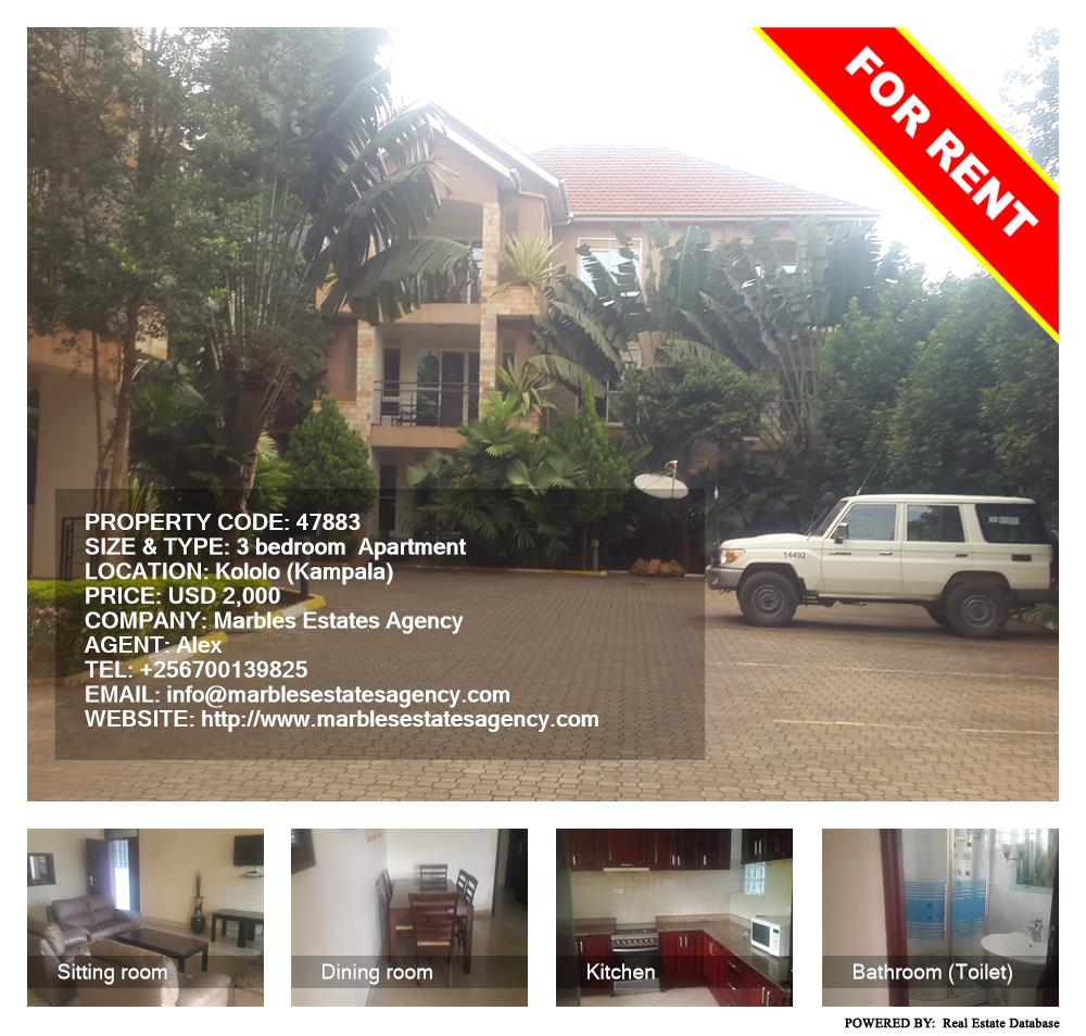3 bedroom Apartment  for rent in Kololo Kampala Uganda, code: 47883
