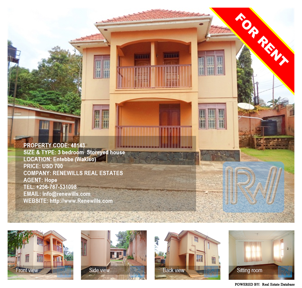 3 bedroom Storeyed house  for rent in Entebbe Wakiso Uganda, code: 48143