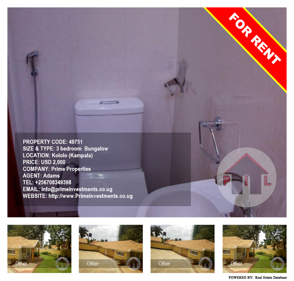 3 bedroom Bungalow  for rent in Kololo Kampala Uganda, code: 49751