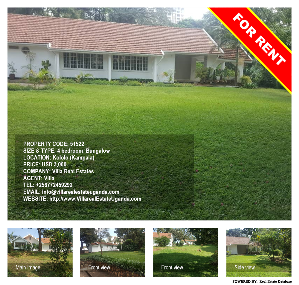 4 bedroom Bungalow  for rent in Kololo Kampala Uganda, code: 51522