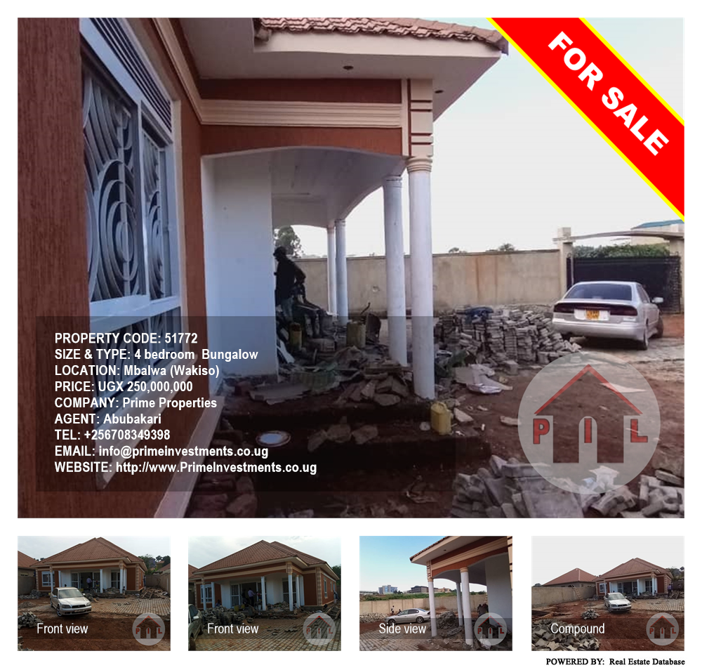 4 bedroom Bungalow  for sale in Mbalwa Wakiso Uganda, code: 51772