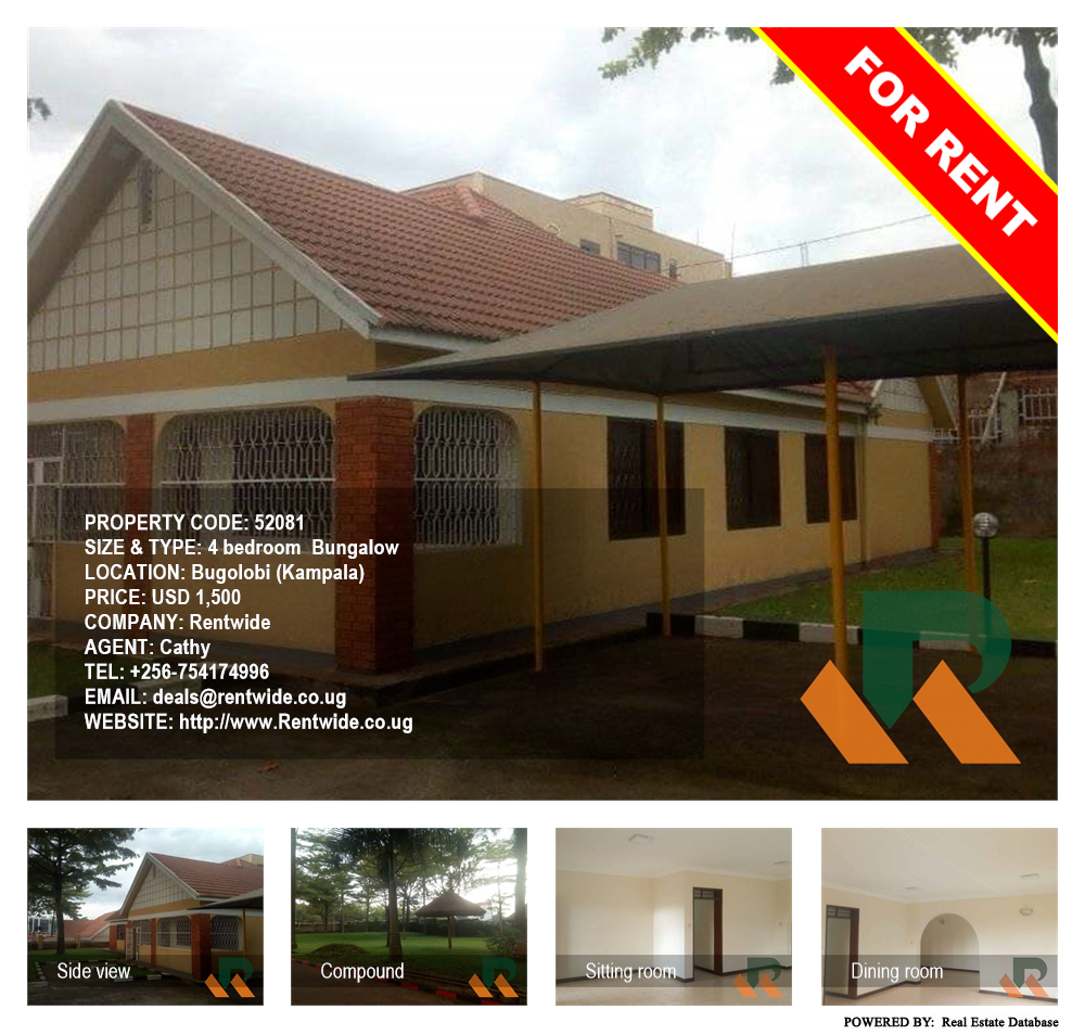 4 bedroom Bungalow  for rent in Bugoloobi Kampala Uganda, code: 52081