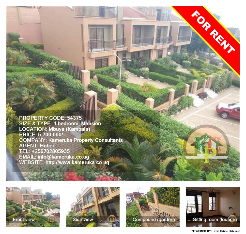 4 bedroom Mansion  for rent in Mbuya Kampala Uganda, code: 54375