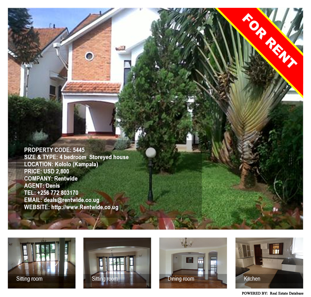 4 bedroom Storeyed house  for rent in Kololo Kampala Uganda, code: 5445