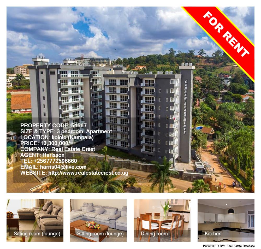 3 bedroom Apartment  for rent in Kololo Kampala Uganda, code: 54567